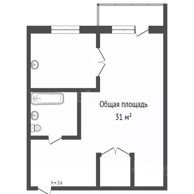 Студия Алтайский край, Бийск ул. Феликса Дзержинского, 4 (31.0 м) - Фото 2