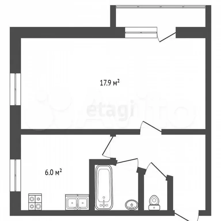 1-к. квартира, 31,5 м, 5/5 эт. - Фото 0