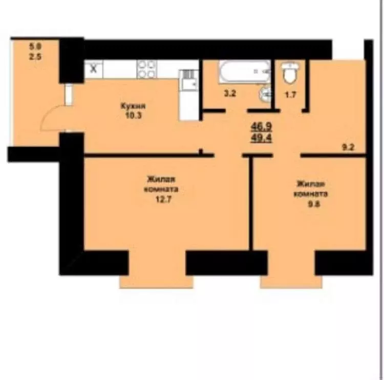 2-комнатная квартира: Благовещенск, улица Василенко, 5 (49.3 м) - Фото 2