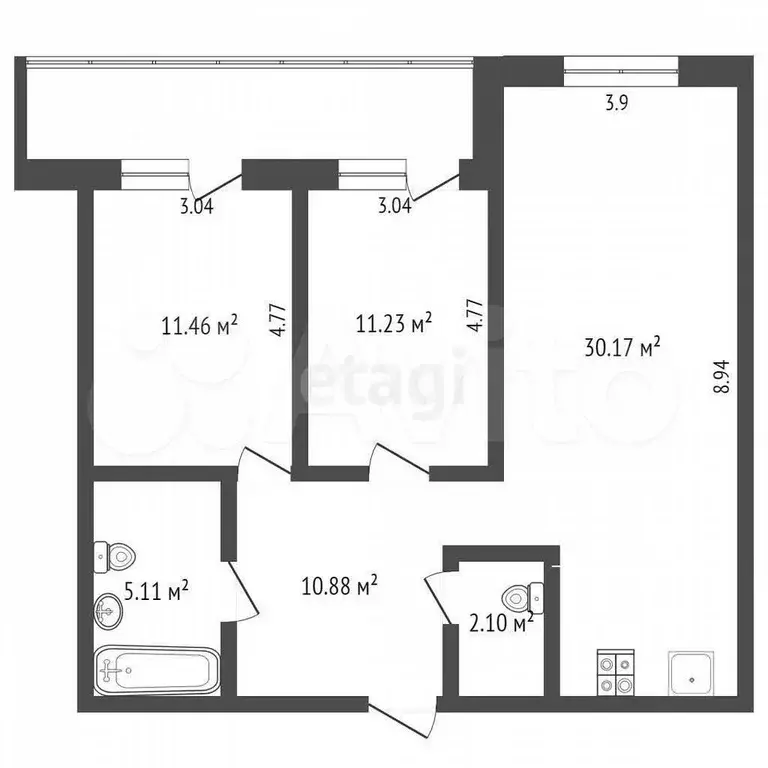 2-к. квартира, 70 м, 21/26 эт. - Фото 0