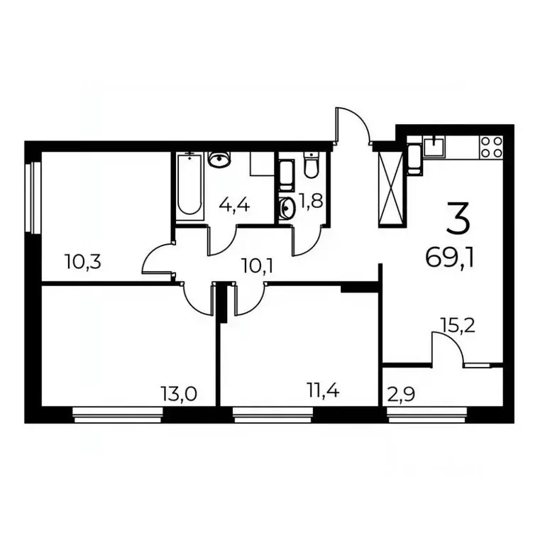 3-к кв. Нижегородская область, Нижний Новгород ул. Коперника, 7 (69.0 ... - Фото 0