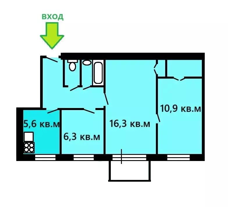 Продаётся 3-к квартира, 51.2 м - Фото 1