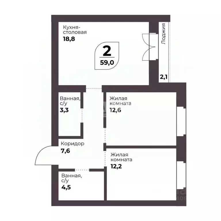 2-к кв. Челябинская область, Сосновский муниципальный округ, пос. ... - Фото 1