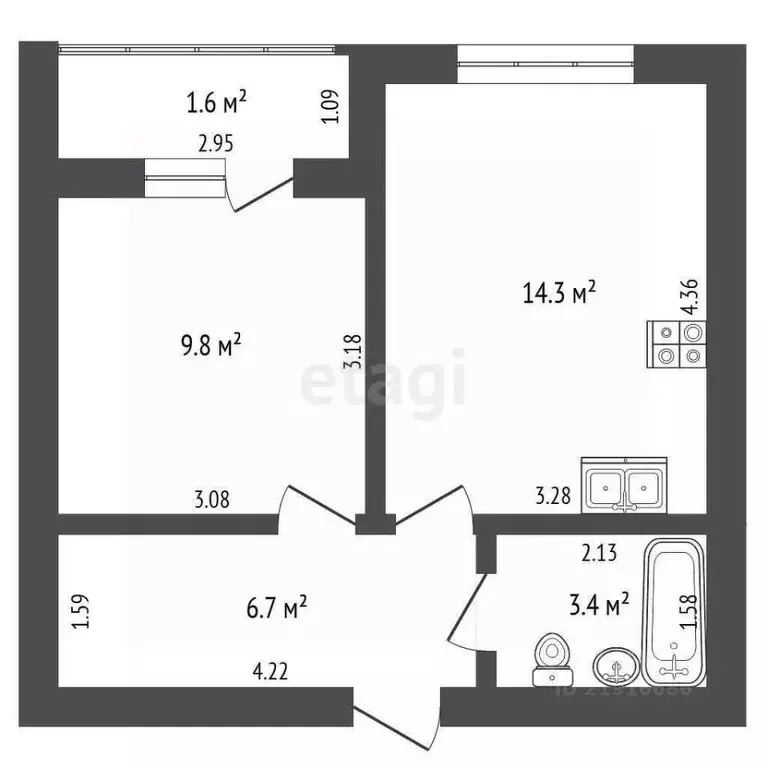 1-к кв. Калининградская область, Гурьевский муниципальный округ, пос. ... - Фото 2