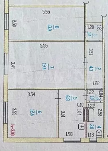 3-к. квартира, 62,4 м, 2/2 эт. - Фото 0