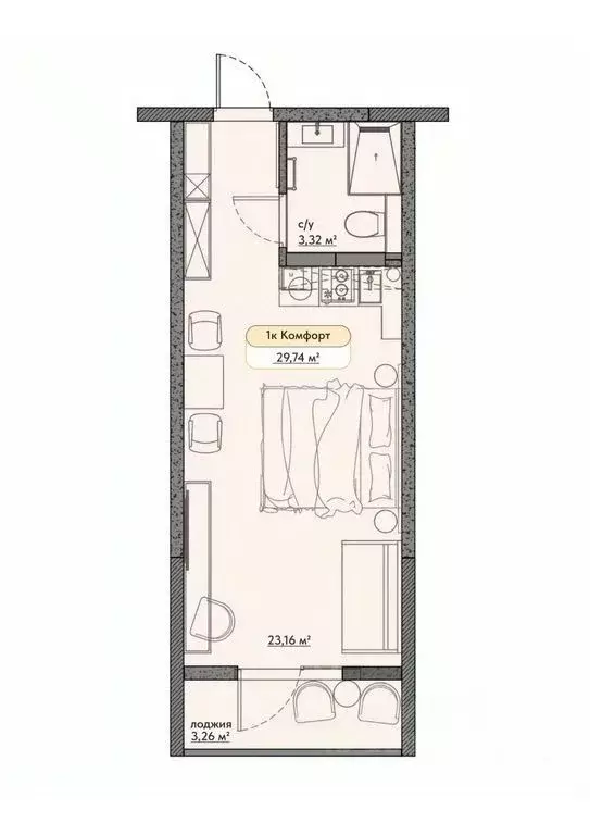 Студия Крым, Евпатория ул. Симферопольская, 1Ж (29.74 м) - Фото 0