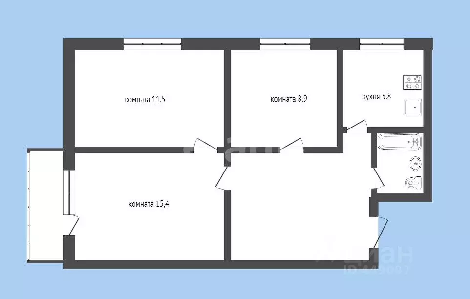 3-к кв. Смоленская область, Смоленск ул. Маршала Еременко, 48 (53.0 м) - Фото 2