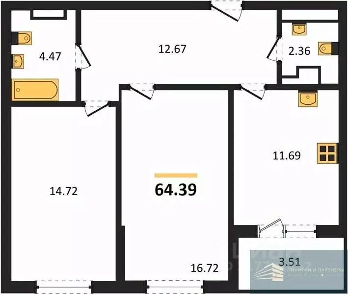 2-к кв. Воронежская область, Воронеж ул. Ломоносова, 116Б (64.4 м) - Фото 0