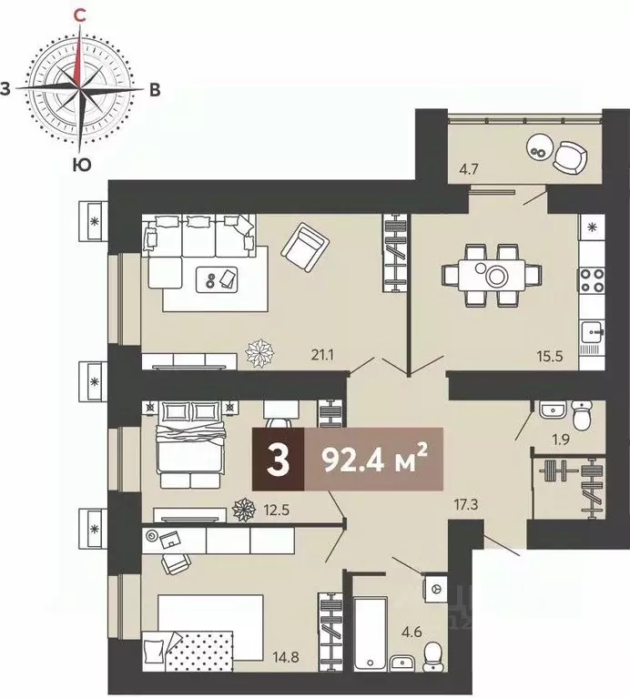 3-к кв. Пензенская область, Пенза ул. Щербакова, 71 (92.4 м) - Фото 0