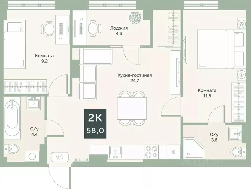 2-к кв. Курганская область, Курган Заозерный жилрайон, 6А мкр, ул. ... - Фото 0