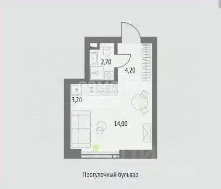 Студия Москва Огородный проезд, 4/2 (24.1 м) - Фото 2