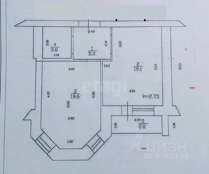 1-к кв. Татарстан, Казань ул. Болотникова, 9 (47.8 м) - Фото 2