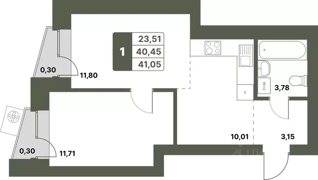 1-к кв. Башкортостан, Уфимский район, с. Миловка  (41.05 м) - Фото 0