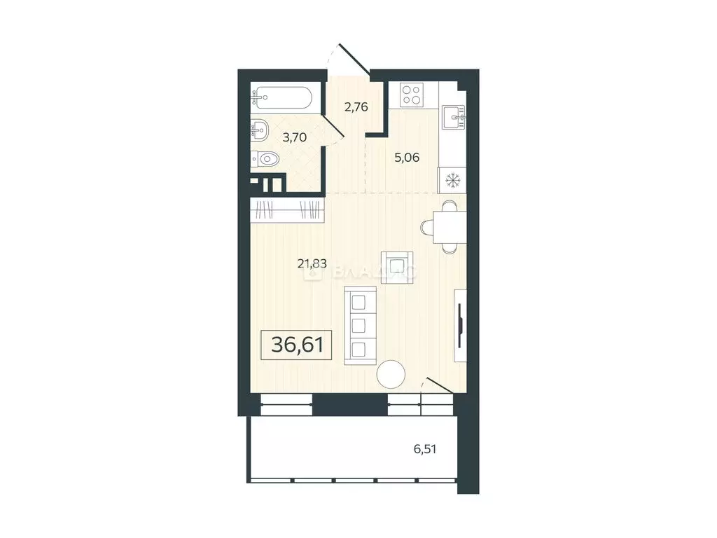 1-комнатная квартира: Благовещенск, улица Чайковского, 100/2 (36.61 м) - Фото 1