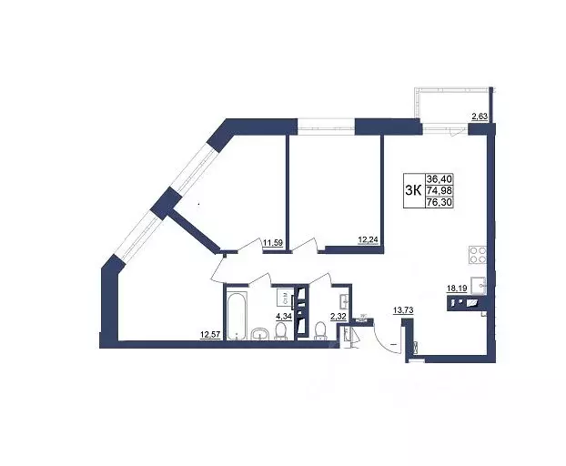 3-к кв. Башкортостан, Уфа Космос жилой комплекс, лит1 (76.3 м) - Фото 1