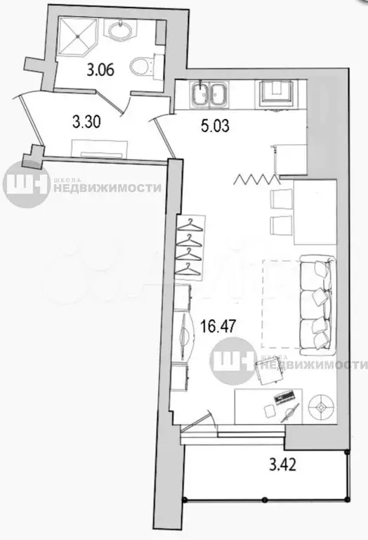 Квартира-студия, 31,3 м, 9/25 эт. - Фото 1