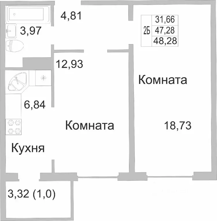 2-к кв. Псковская область, Псков ул. Юности, 22 (47.87 м) - Фото 0