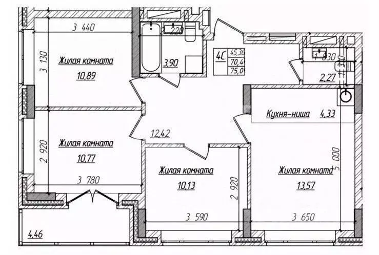 4-к кв. Новосибирская область, Новосибирск Фабричная ул., 65 (75.0 м) - Фото 1