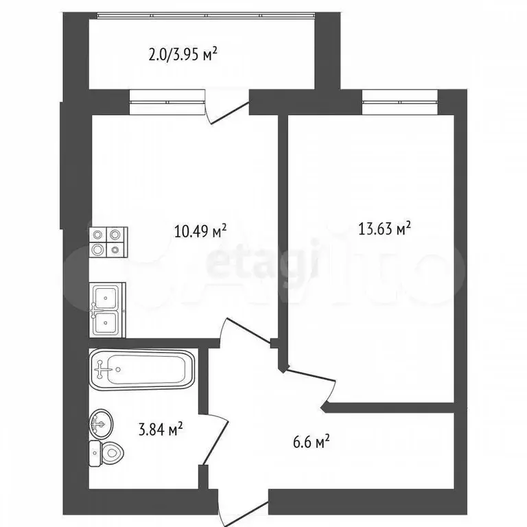 1-к. квартира, 36,6 м, 2/9 эт. - Фото 0