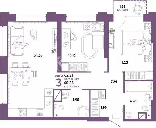 2-комнатная квартира: Тюмень, улица Газовиков, 79 (62 м) - Фото 1