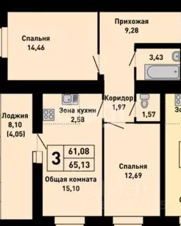 3-к кв. Алтайский край, Барнаул пер. Ядринцева, 95 (65.0 м) - Фото 2