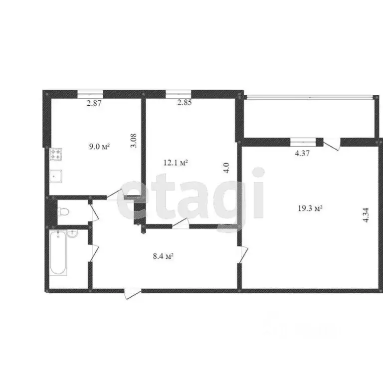 2-к кв. Тюменская область, Тобольск 9-й мкр, 3Б (52.0 м) - Фото 2
