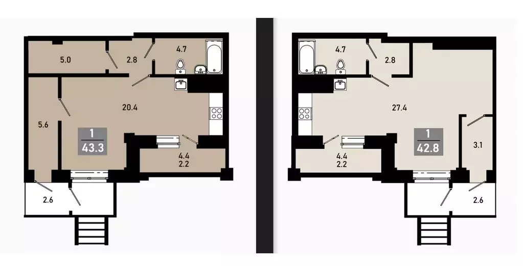 1-к кв. Омская область, Омск Гармония жилой комплекс (41.1 м) - Фото 2