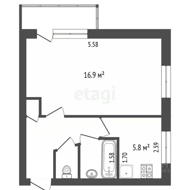 1-к кв. Челябинская область, Челябинск ул. Сони Кривой, 61 (30.8 м) - Фото 2