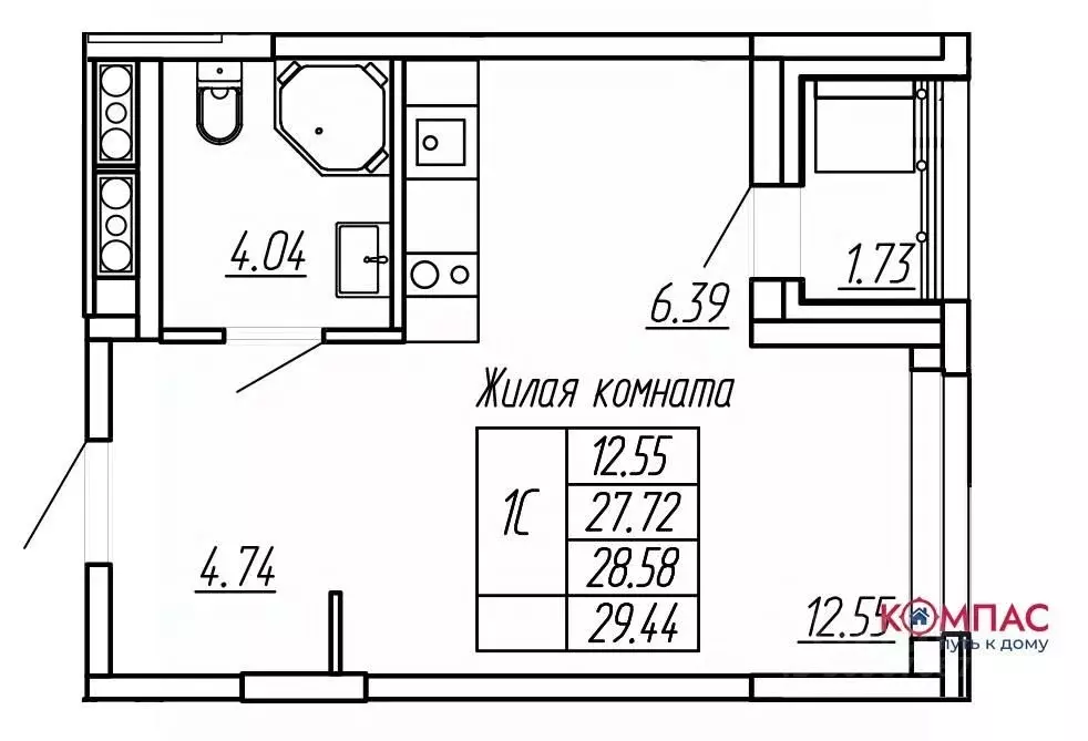 1-к кв. Марий Эл, Йошкар-Ола Два Капитана жилой комплекс (29.44 м) - Фото 0