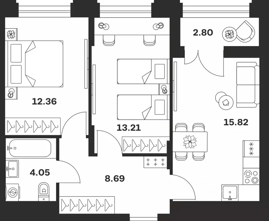2-к кв. Тульская область, Тула ул. Каракозова (56.93 м) - Фото 1