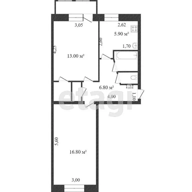 2-комнатная квартира: Ишим, улица Рокоссовского, 15Б (46.9 м) - Фото 1