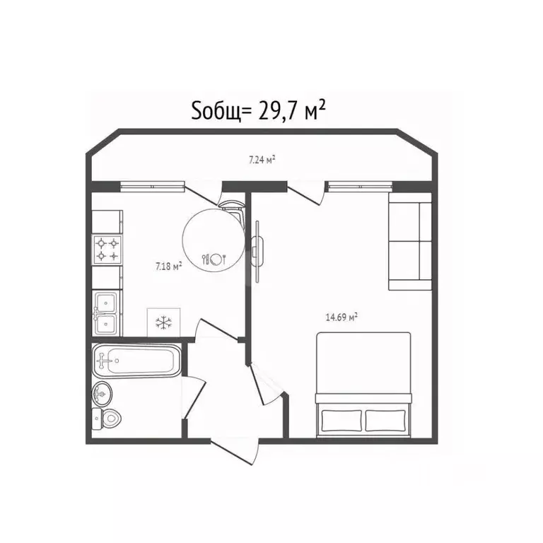 1-к кв. Брянская область, Брянск Флотская ул., 30 (29.3 м) - Фото 2