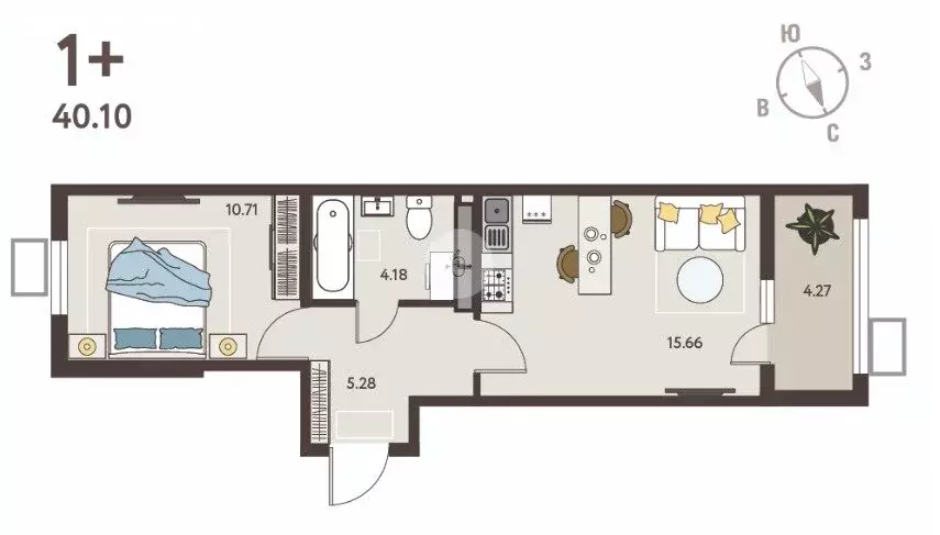 1-комнатная квартира: Курск, улица Энгельса, 115/5 (40.1 м) - Фото 1
