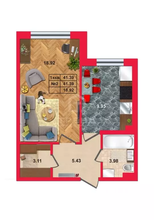 1-к кв. Санкт-Петербург Поселок Лисий НОС, ул. Ивановская, 10 (41.4 м) - Фото 2