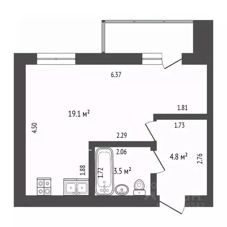Студия Кемеровская область, Кемерово Московский просп., 4 (27.4 м) - Фото 2
