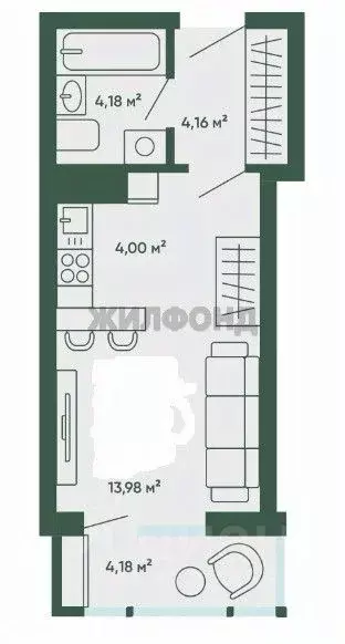 Студия Новосибирская область, Новосибирск  (30.5 м) - Фото 0