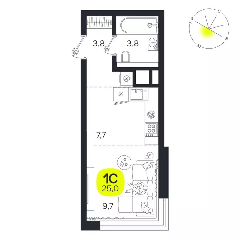 Квартира-студия: Екатеринбург, улица Титова, 19Б (25 м) - Фото 0
