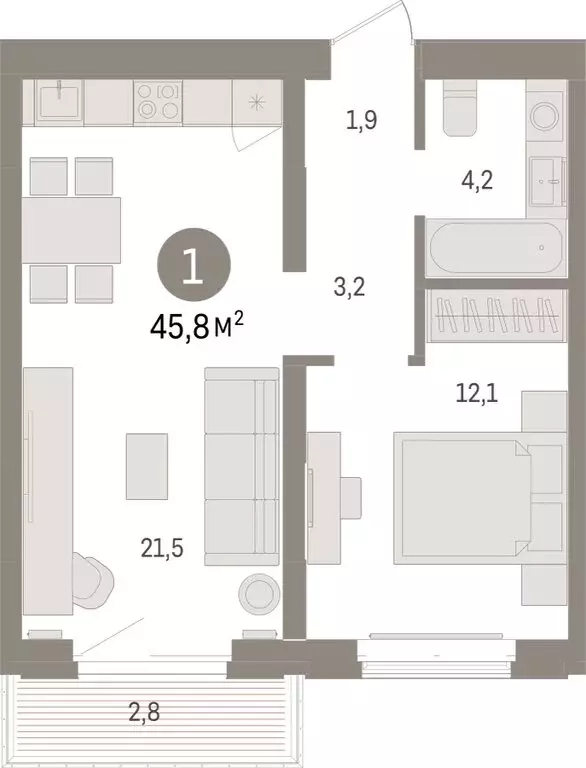 1-комнатная квартира: Тюмень, жилой комплекс На Минской (45.77 м) - Фото 1