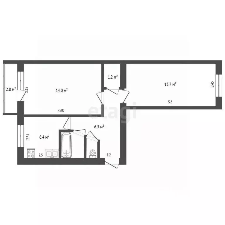 2-к кв. Калужская область, Калуга ул. Огарева, 4 (48.3 м) - Фото 2