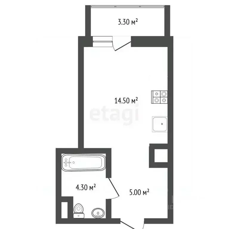 Студия Тюменская область, Тюмень Интернациональная ул., 197Г (23.9 м) - Фото 2