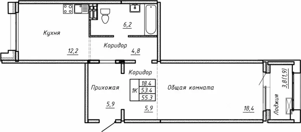 Свободной планировки кв. Новосибирская область, Новосибирск  (55.3 м) - Фото 0