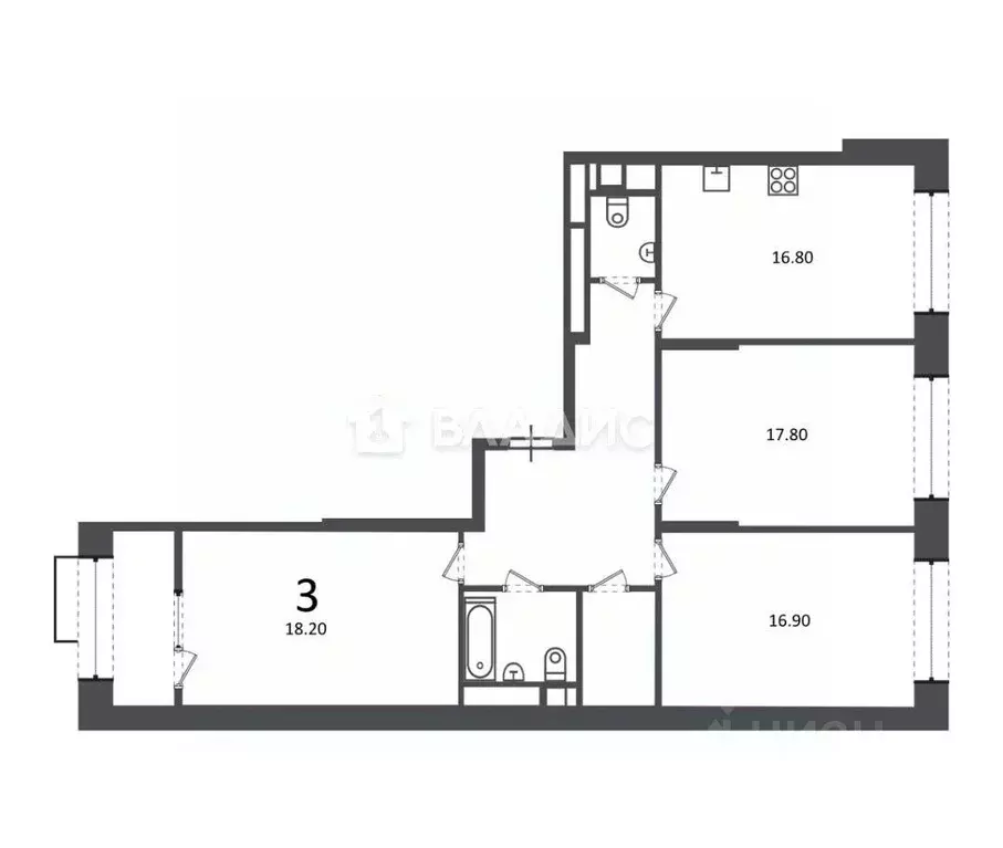 3-к кв. Москва Клинская ул., 2А (92.7 м) - Фото 2