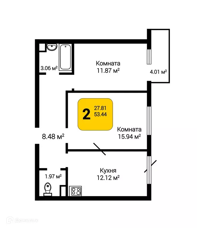 Продаётся 2-к квартира, 54.64 м - Фото 0