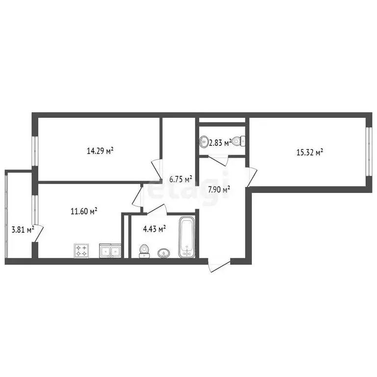 2-комнатная квартира: Виллозское городское поселение, посёлок ... - Фото 1