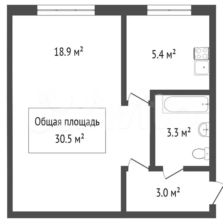 1-к. квартира, 30 м, 2/5 эт. - Фото 0