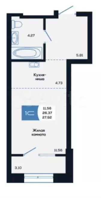 Квартира-студия, 27,9 м, 8/25 эт. - Фото 0