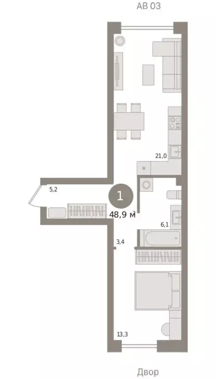 1-комнатная квартира: Новосибирск, улица Аэропорт, 88 (48.86 м) - Фото 1