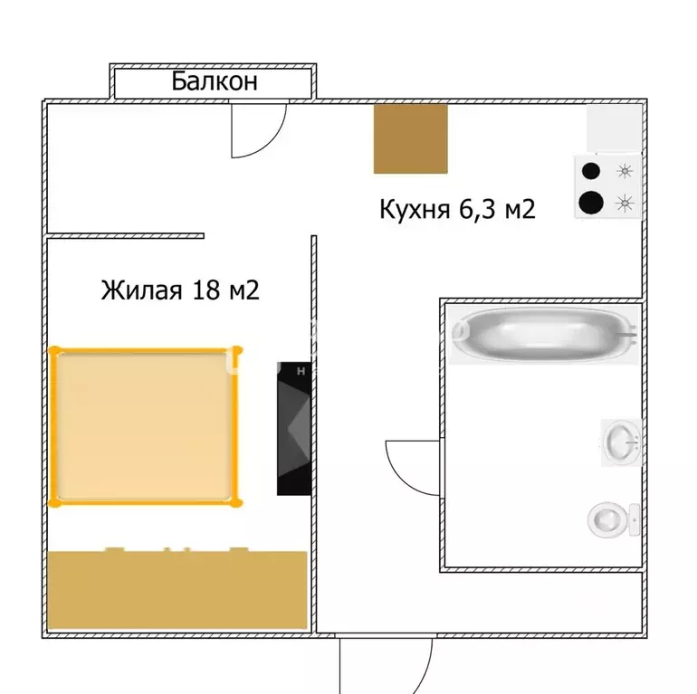 1-к кв. Ярославская область, Ярославль ул. Урицкого, 22 (31.0 м) - Фото 2