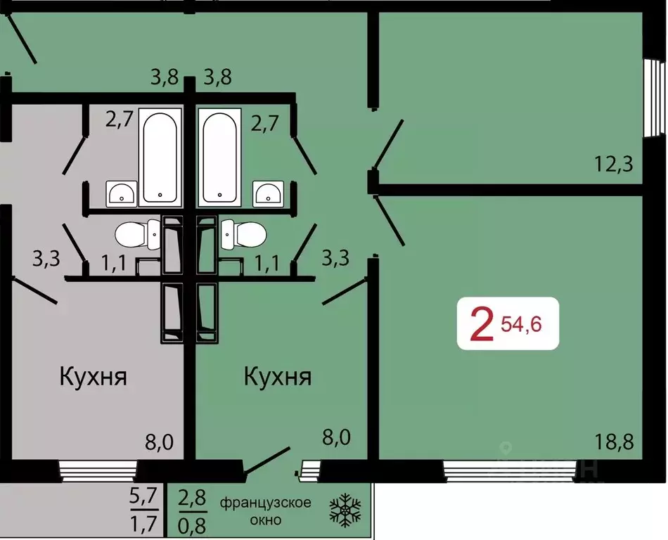 2-к кв. Красноярский край, Красноярск ул. Калинина (54.6 м) - Фото 0