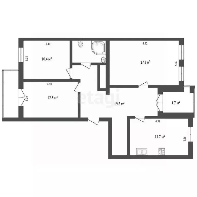 3-к кв. Омская область, Омск ул. Орджоникидзе, 83 (75.2 м) - Фото 1